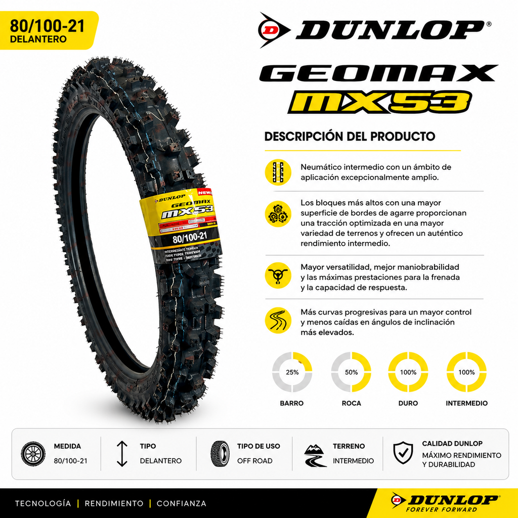 Neumático Moto Cross Dunlop Geomax MX53 80/100-21 Delantero